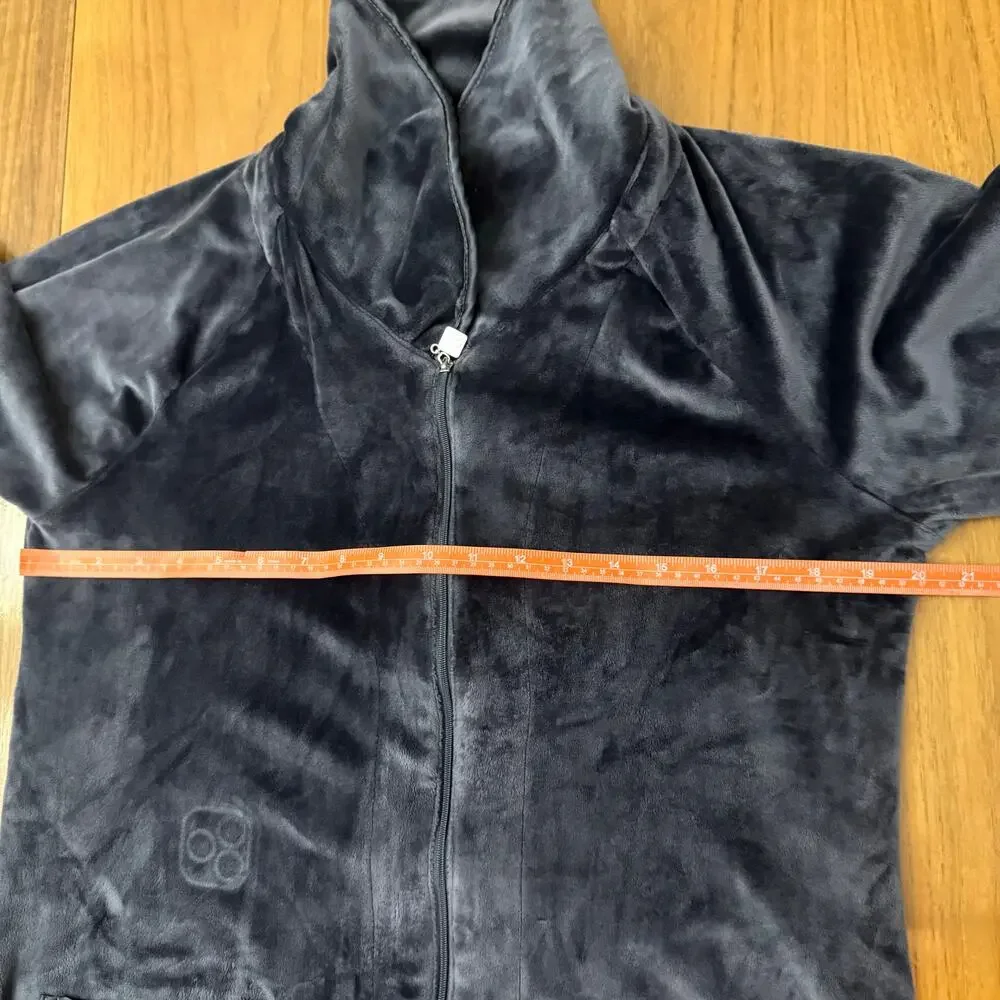 Eileen West Lux Velour Long Zip Robe Size S / M Charcoal Gray Velvet Pockets